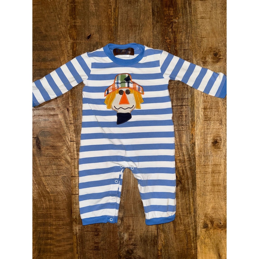 Millie Jay Baby Boys Blue White Striped Scarecrow Applique Romper 12M Fall